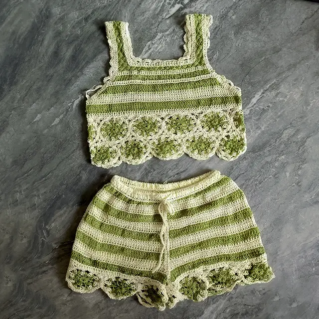 Cutout Sling Summer New Fashion Crochet Knitting Suit Green - Shop at LoveMi