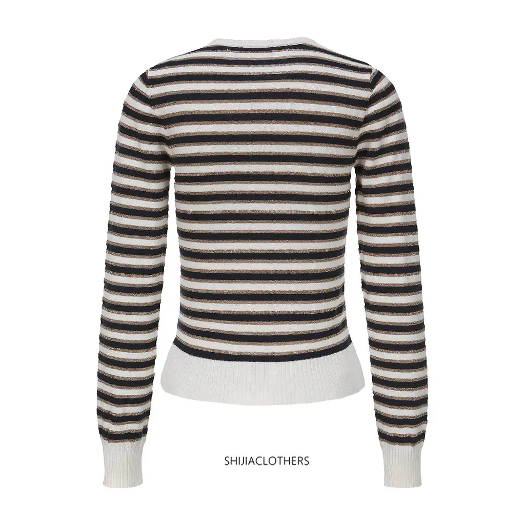 Women's Basic Thin Gold Mercerized Striped Shirt - Colorful Stripes