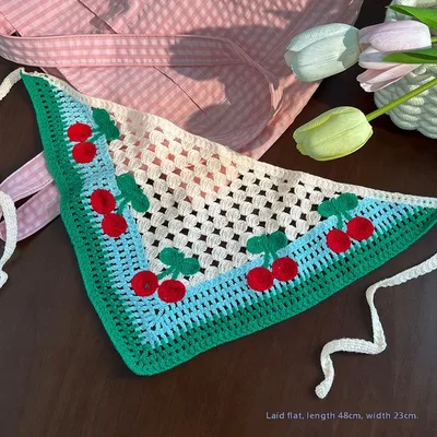 Cherry Knitted Triangular Binder Headscarf For Women Sky Blue Stripes - Shop at LoveMi