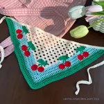 Cherry Knitted Triangular Binder Headscarf For Women - Sky Blue Stripes