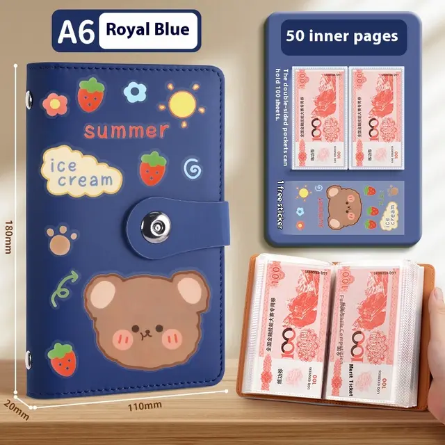 Saving Book Can Be Put Only Cash Storage Wallet Storage Bag Sapphire Blue Summer Bear - Shop at LoveMi