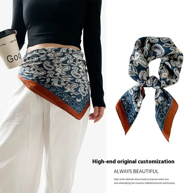 Silk Scarf Black Paisley Belt Decorative Waist Seal Hair Band L7043 Purplish Blue - Shop at LoveMi