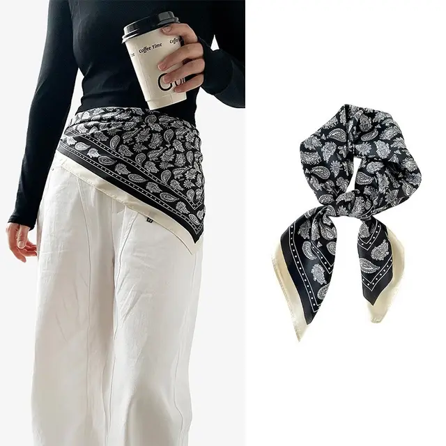 Silk Scarf Black Paisley Belt Decorative Waist Seal Hair Band L7384 Cashew Nuts - Shop at LoveMi