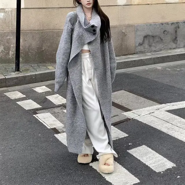 Outer Wear Idle Style Dinified Sweater Coat Gray - Shop at LoveMi