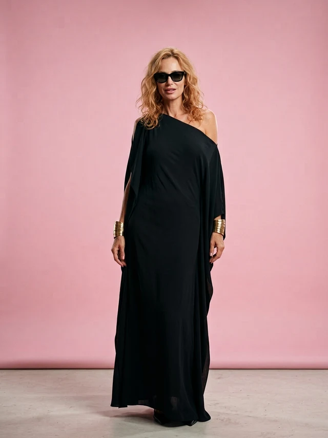 Pure Color Flowing Asymmetric Robe With Belt Dress Black - Shop at LoveMi