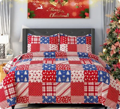 Christmas Peach Skin Fabric Bed Three piece Set Style 002 - Shop at LoveMi