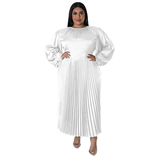 Pleated Round neck Long Dress Women White - Shop at LoveMi