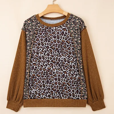 Women's Leopard Print Loose Multicolor Dignified Hollow Sweater Brown - Shop at LoveMi