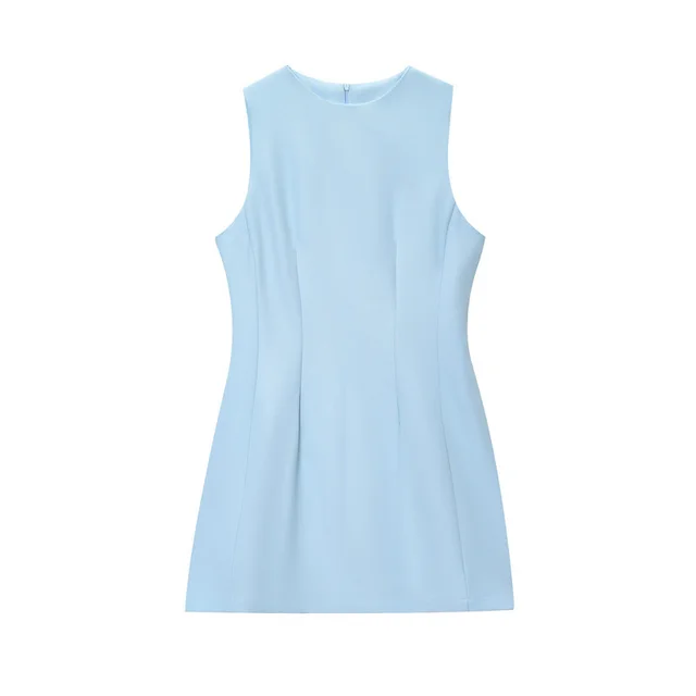 Lady Temperament Cinched Sleeveless Short Dress Light Blue - Shop at LoveMi