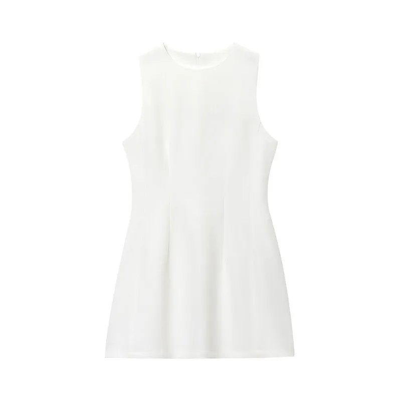 Lady Temperament Cinched Sleeveless Short Dress - White - View 1