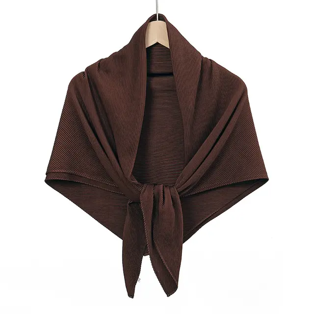 Solid Color Satin Crumpled Large Kerchief Fashion Scarf 2 Coffee - Shop at LoveMi