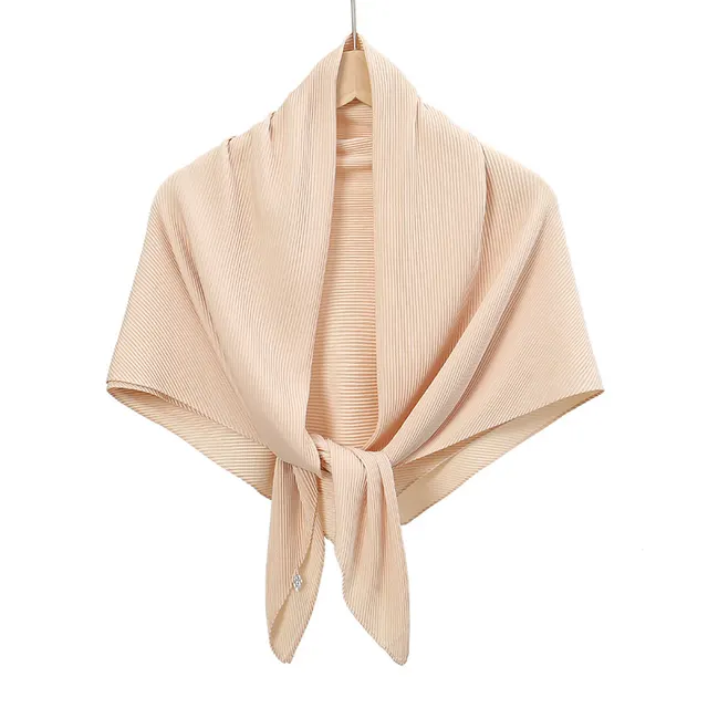 Solid Color Satin Crumpled Large Kerchief Fashion Scarf 22 Beige - Shop at LoveMi