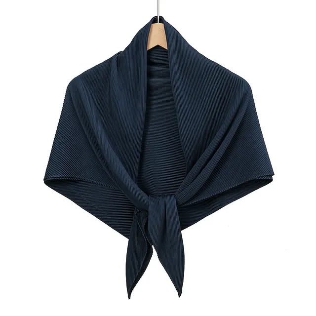 Solid Color Satin Crumpled Large Kerchief Fashion Scarf 3 Navy Blue - Shop at LoveMi