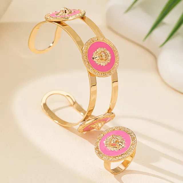 Retro Lion's Head Opening Ornament Suit Pink - Shop at LoveMi