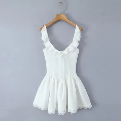 Spring New Women's Solid Color Pullover Sleeveless Side Strap Short Dress White - Shop at LoveMi