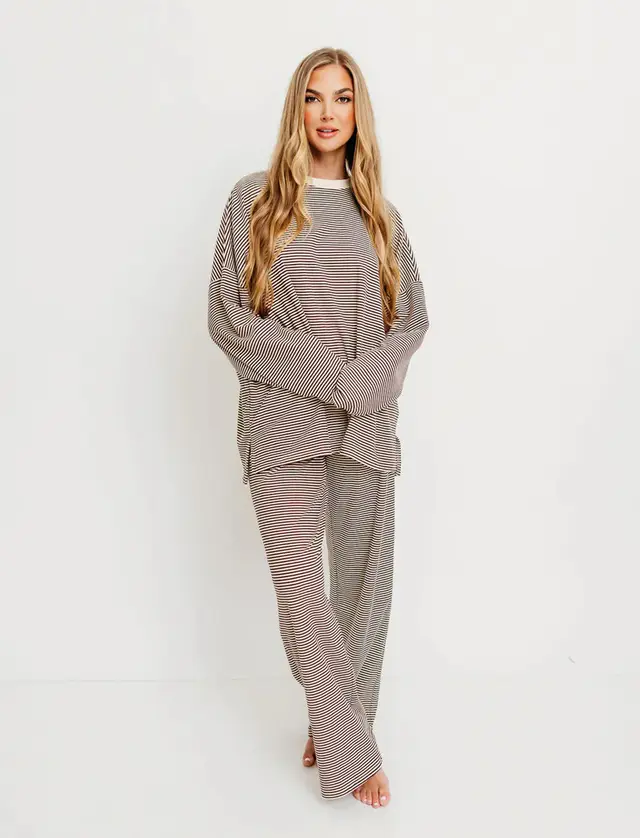 Striped Casual Home Clothes Pajamas Set Picture Color - Shop at LoveMi
