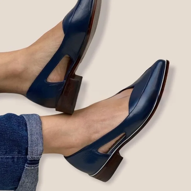 Women's Casual Shallow Mouth Side Empty Shoes Blue - Shop at LoveMi
