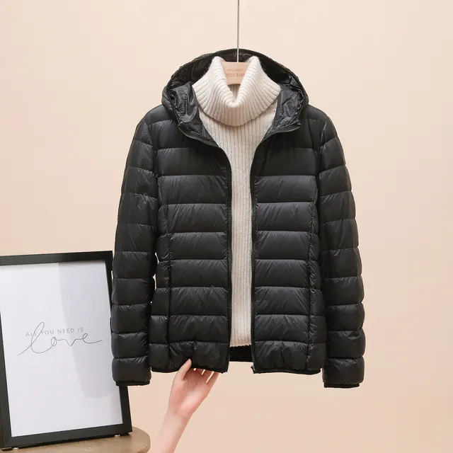 Down Jacket Women's Short Light And Thick Black Hooded - Shop at LoveMi