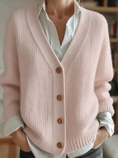 Women's Clothes Solid Color Knitted Button Cardigan Sweater Czvlks03 - Shop at LoveMi