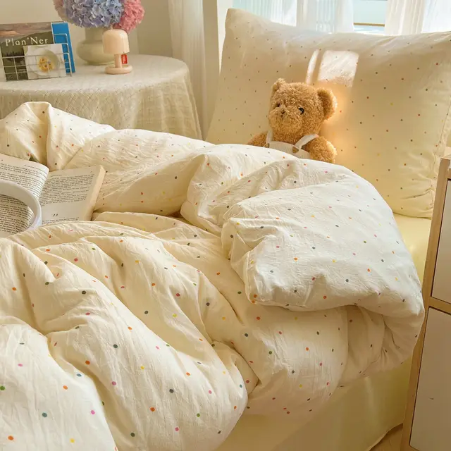 Class A Maternal And Child Grade Pure Washed Cotton Four piece Set Cream Polka Dot - Shop at LoveMi