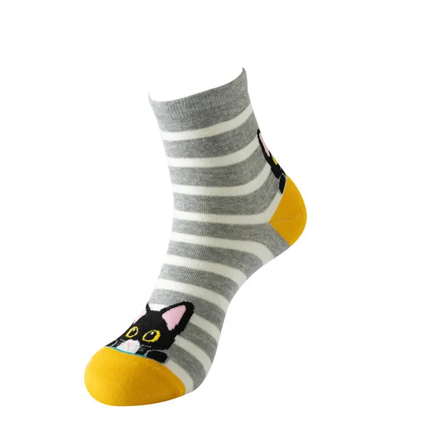Mid calf New Cat Pattern Women's Socks Light Gray Stripes - Shop at LoveMi