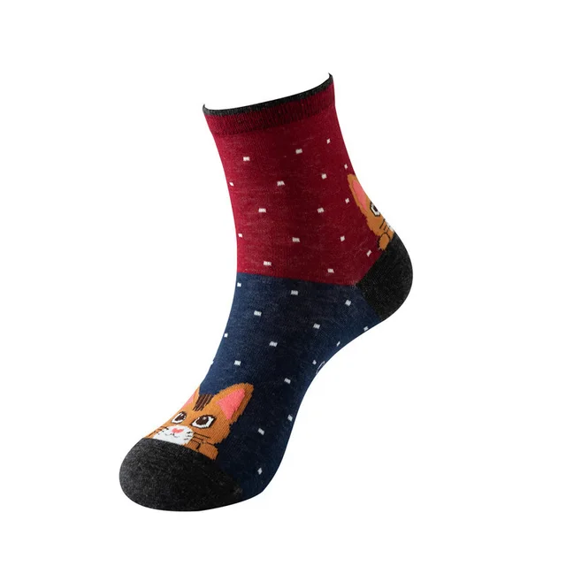 Mid calf New Cat Pattern Women's Socks Purplish Red - Shop at LoveMi