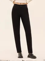 Denim Woollen Trousers Warm Thickened Inner Urban Style Cigarette Pants - Black