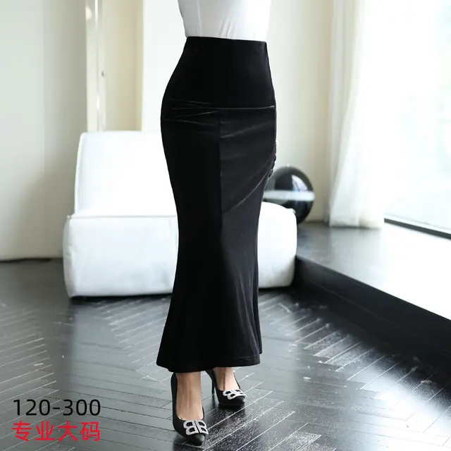 Hip Fishtail Elastic Waist Autumn And Winter Midi Dress Black - Shop at LoveMi