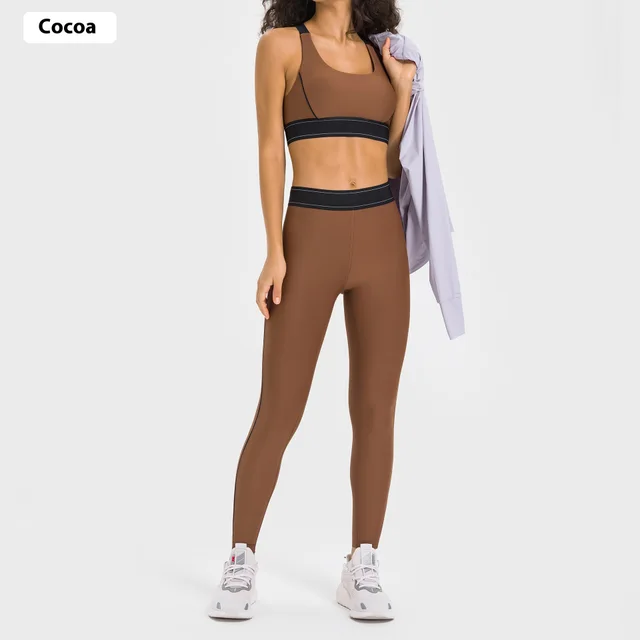 Yoga Clothes Sports Suit Tights Bra Slimming Cocoa Color Dw346 Dl347 - Shop at LoveMi