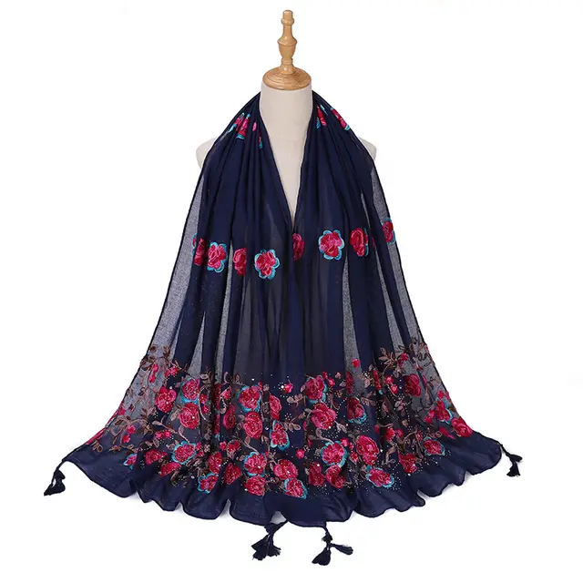 Ladies Travel Often Shawl Embroidery 2 Navy Blue - Shop at LoveMi