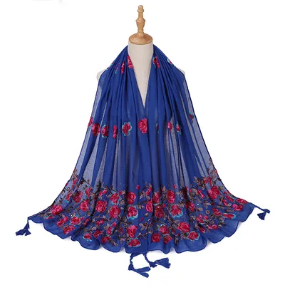 Ladies Travel Often Shawl Embroidery 3 Sapphire Blue - Shop at LoveMi