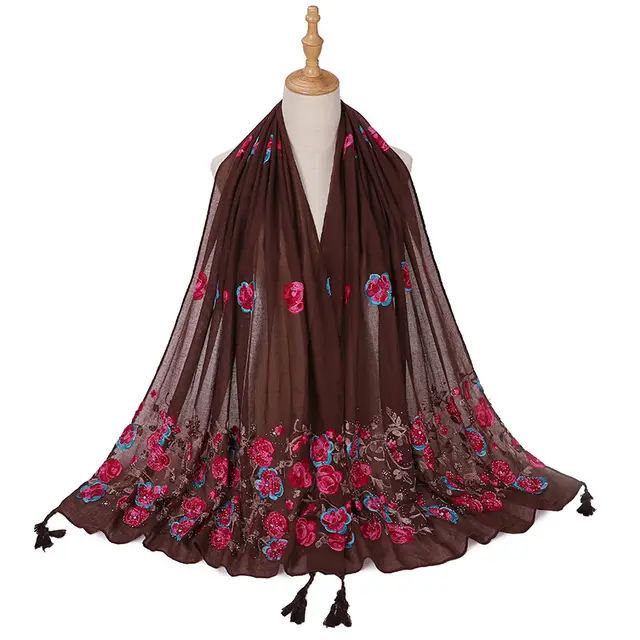 Ladies Travel Often Shawl Embroidery 5 Dark Coffee Color - Shop at LoveMi