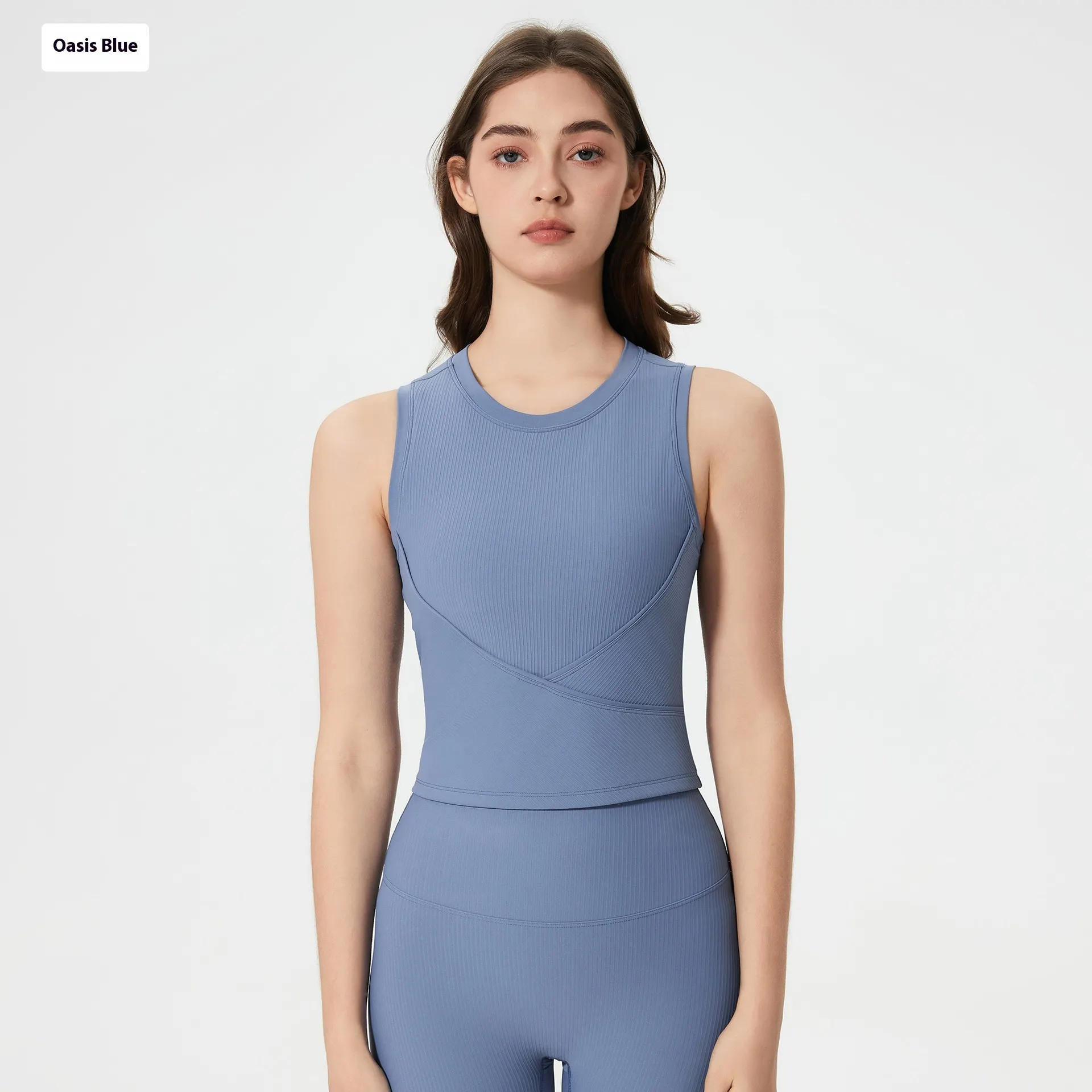 Exercise Yoga Clothes Suit High-waisted Trousers Vest - Oasis Blue