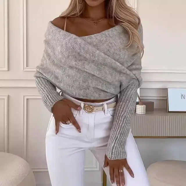 Detachable Open Wrap Cross Top Light Gray - Shop at LoveMi