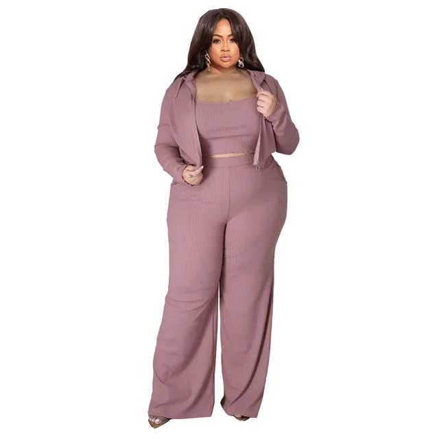 European And American High Elastic Sunken Stripe Three piece Set Suit Dark Pink - Shop at LoveMi