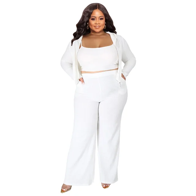 European And American High Elastic Sunken Stripe Three piece Set Suit White - Shop at LoveMi
