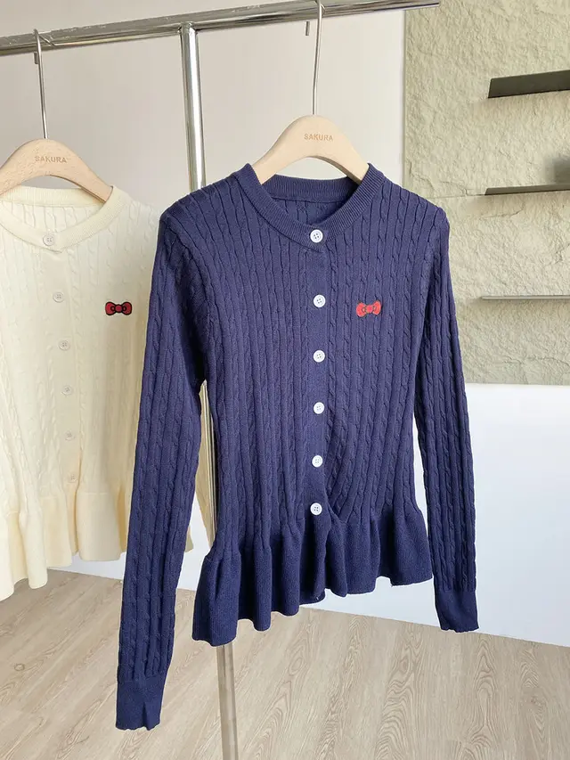 Women's Embroidered Bow Twist Knitted Cardigan Sapphire Blue - Shop at LoveMi