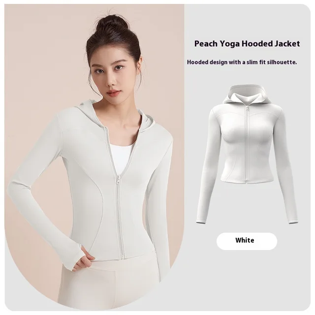 Hooded Yoga Jacket Women's Slim Slimming Windproof Running Cycling White - Shop at LoveMi