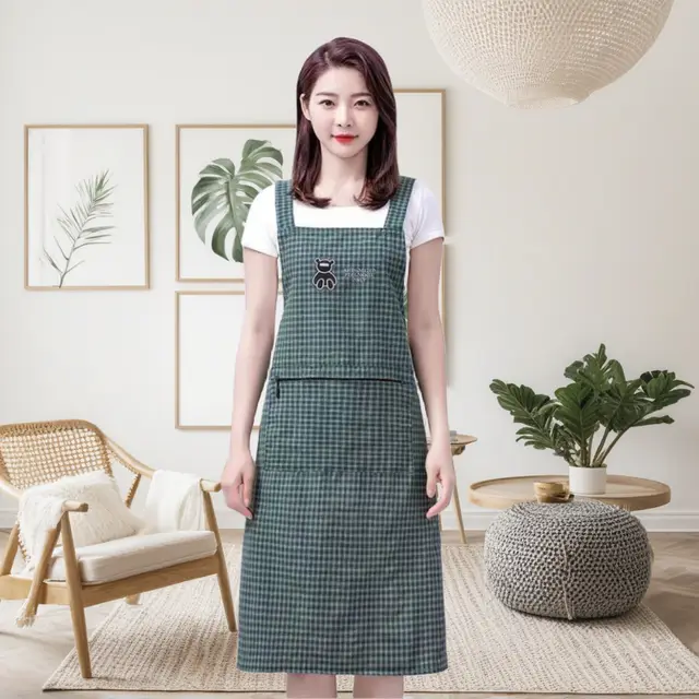 Extra Long And Fat Cotton Apron Suspender Kitchen Apron Adult Home Use Work Clothes Green - Shop at LoveMi