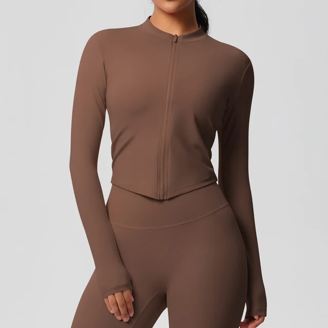 Women's Sports Tight Long Sleeve Yoga Wear Top Chestnut - Shop at LoveMi