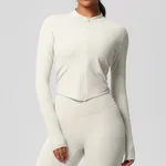 Women's Sports Tight Long Sleeve Yoga Wear Top - Light Ivory