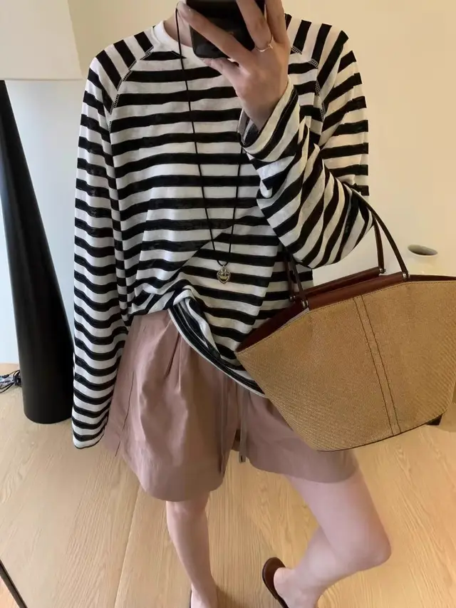 Summer Casual Laid back Style Bottoming Top Anti aging Long Sleeves Air Conditioning Blouse Black - Shop at LoveMi