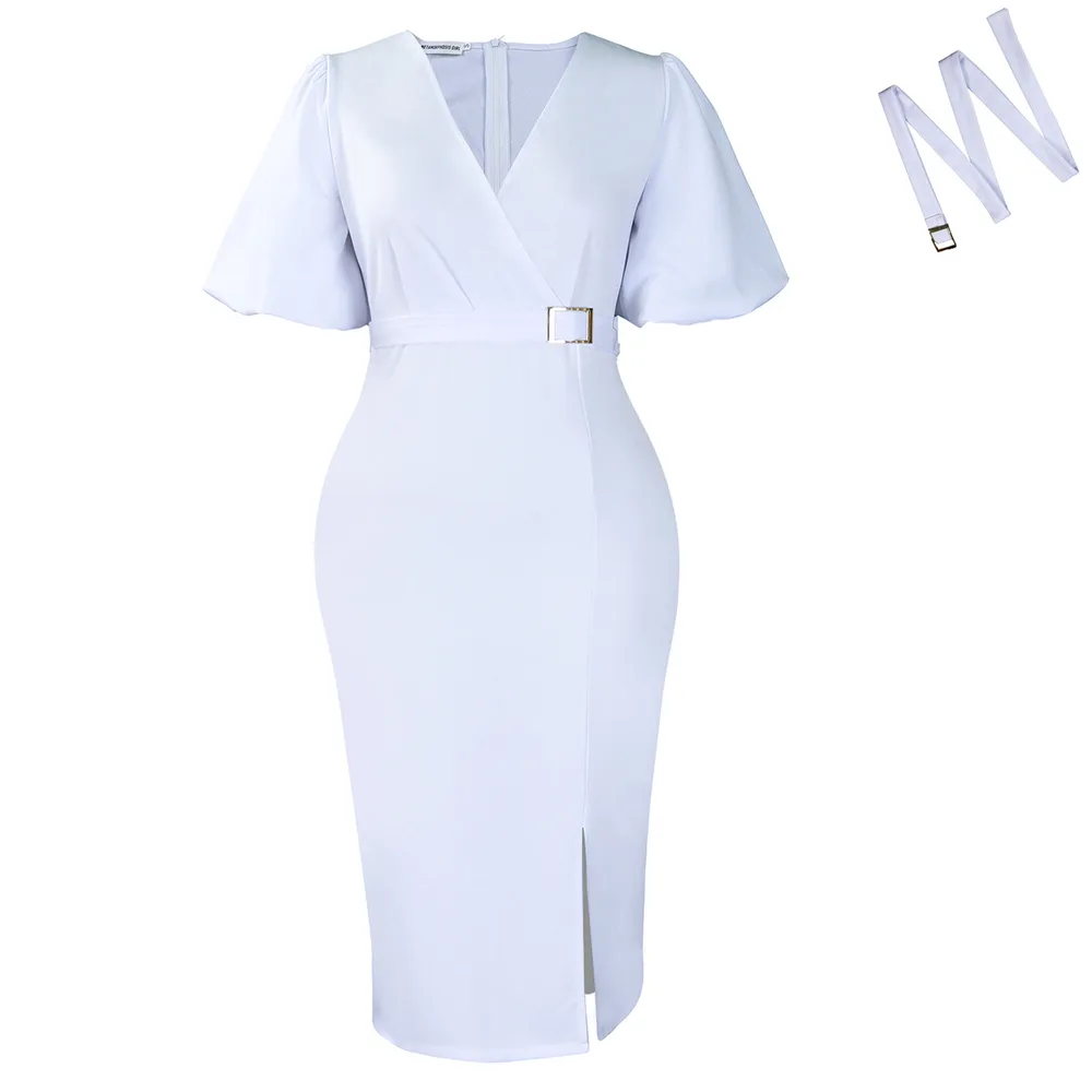 Waist-tight Split Hip-wrapped African Dress - Big White - View 1