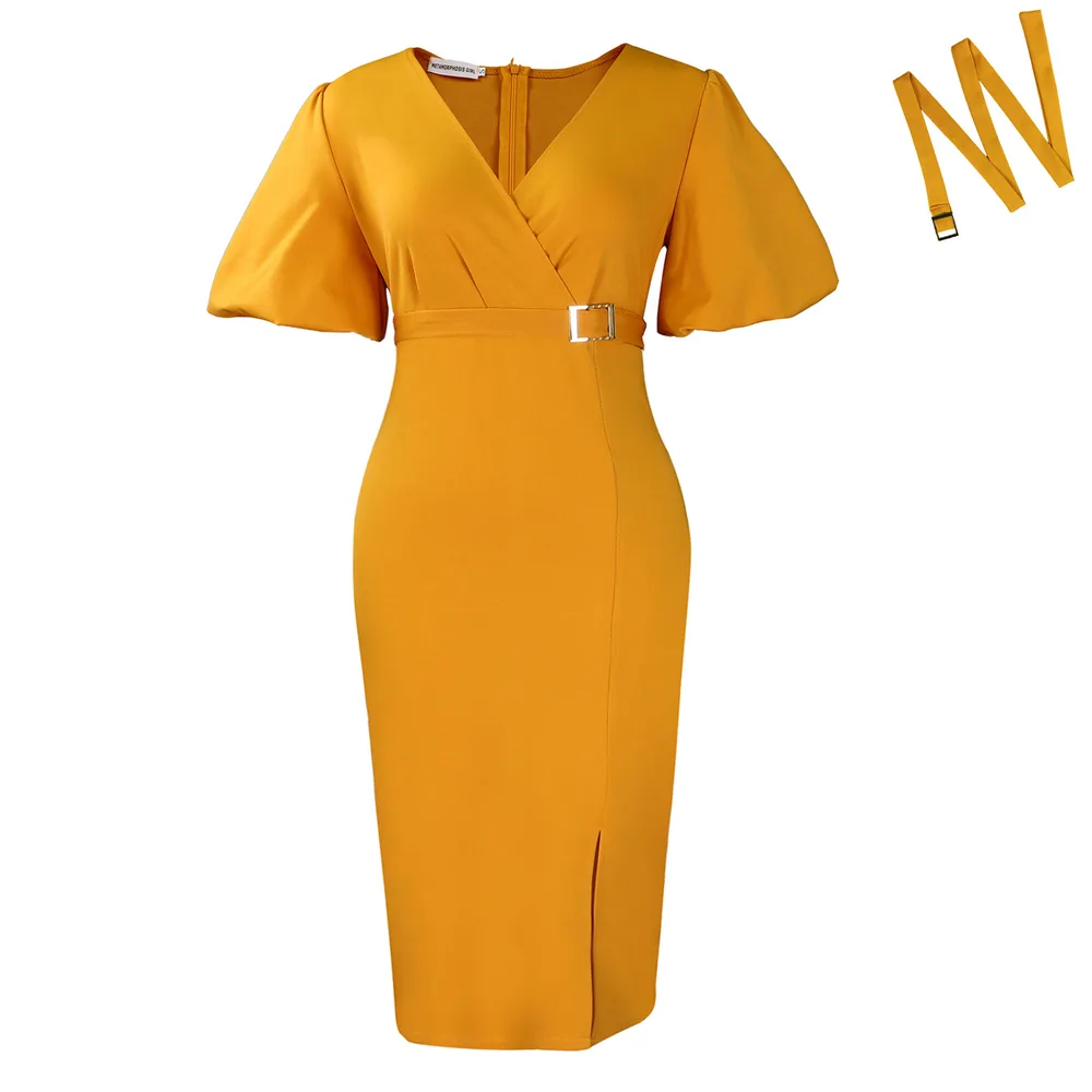 Waist tight Split Hip wrapped African Dress Yellow - Shop at LoveMi