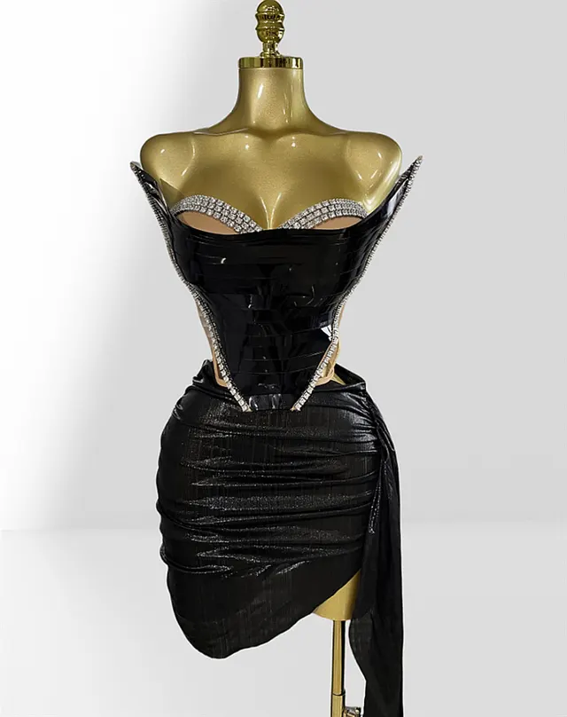 Fashionable Metal Mirror Three dimensional Design Top Hip Skirt Black - Shop at LoveMi
