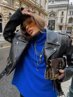 Elegant Commuter's All-matching Solid Color Raglan Sleeve Sweater For Women - Sapphire Blue