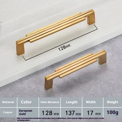 Furniture Wardrobe Drawer Cabinet Brass Handle 128Mm European Gold - Shop at LoveMi
