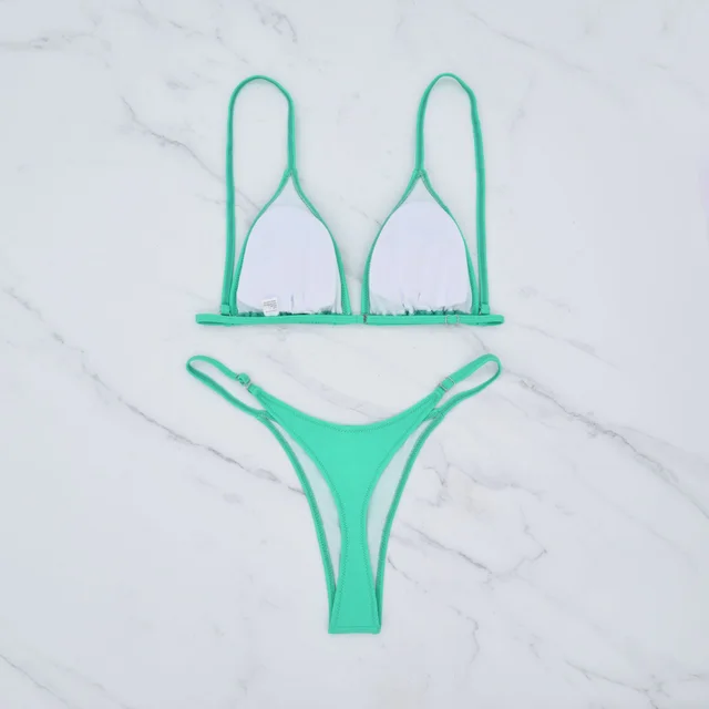 European And American Solid Color Women's Advanced Sexy Seaside Bikini Swimsuit Green - Shop at LoveMi