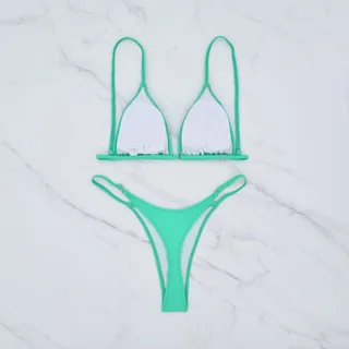 European And American Solid Color Women's Advanced Sexy Seaside Bikini Swimsuit - Green