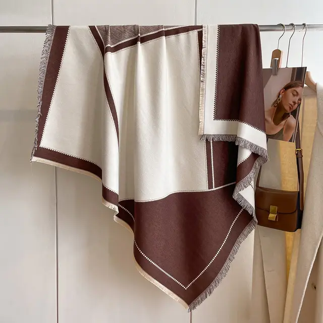 European And American Cashmere Square Towel Thickened Air conditioned Room Warm Shawl Cloak Brown - Shop at LoveMi